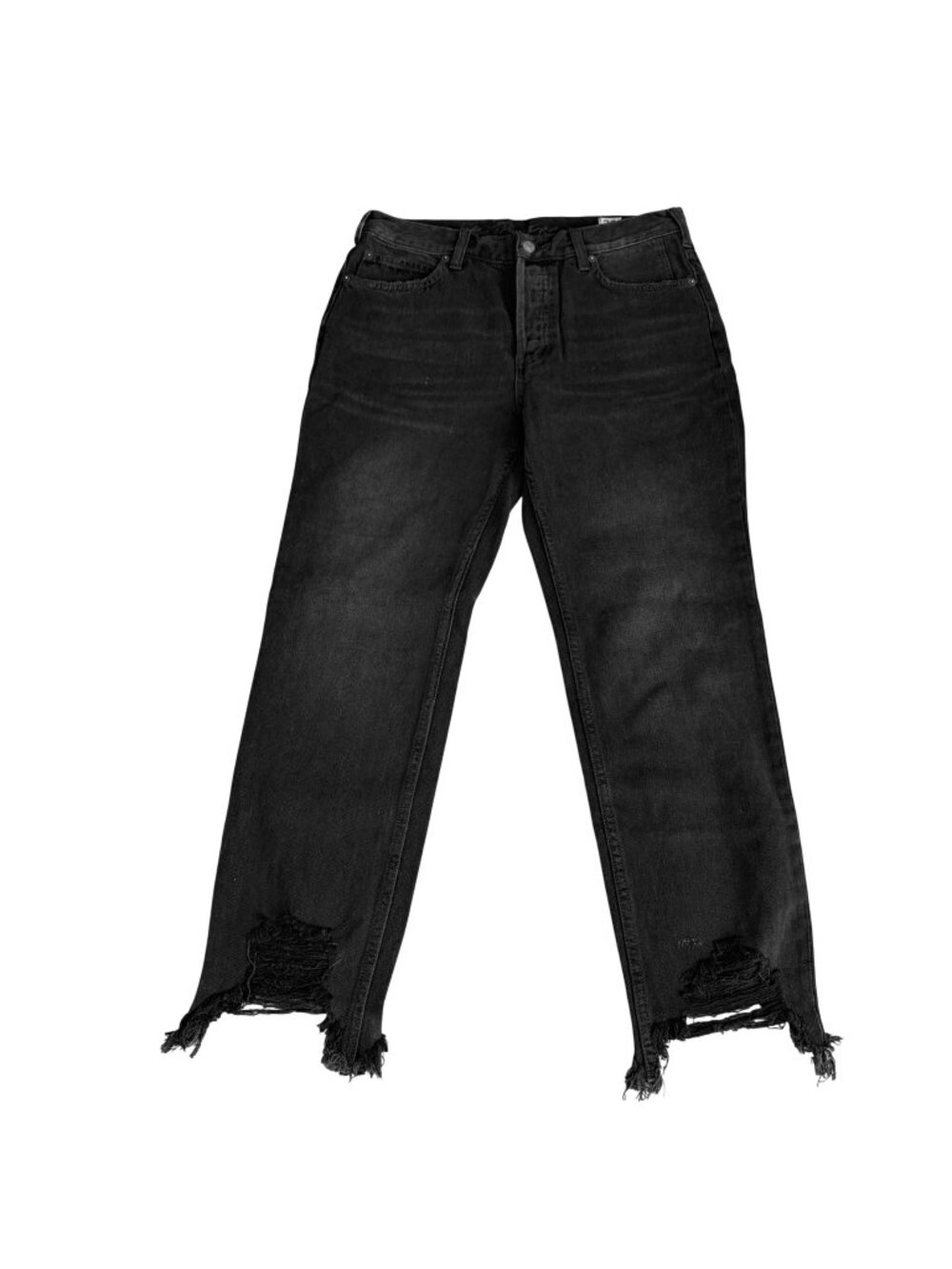 We The Free People Women's Denim Jeans 28 Black Button Fly Frayed Hem Distressed